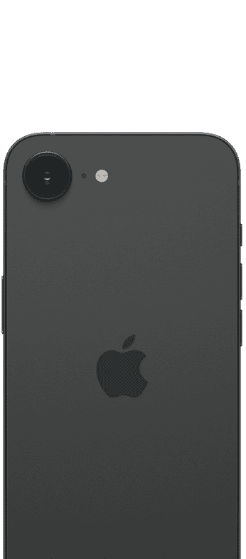 iPhone 16e, back exterior, white colour, 2-in-1 camera system, centred Apple logo