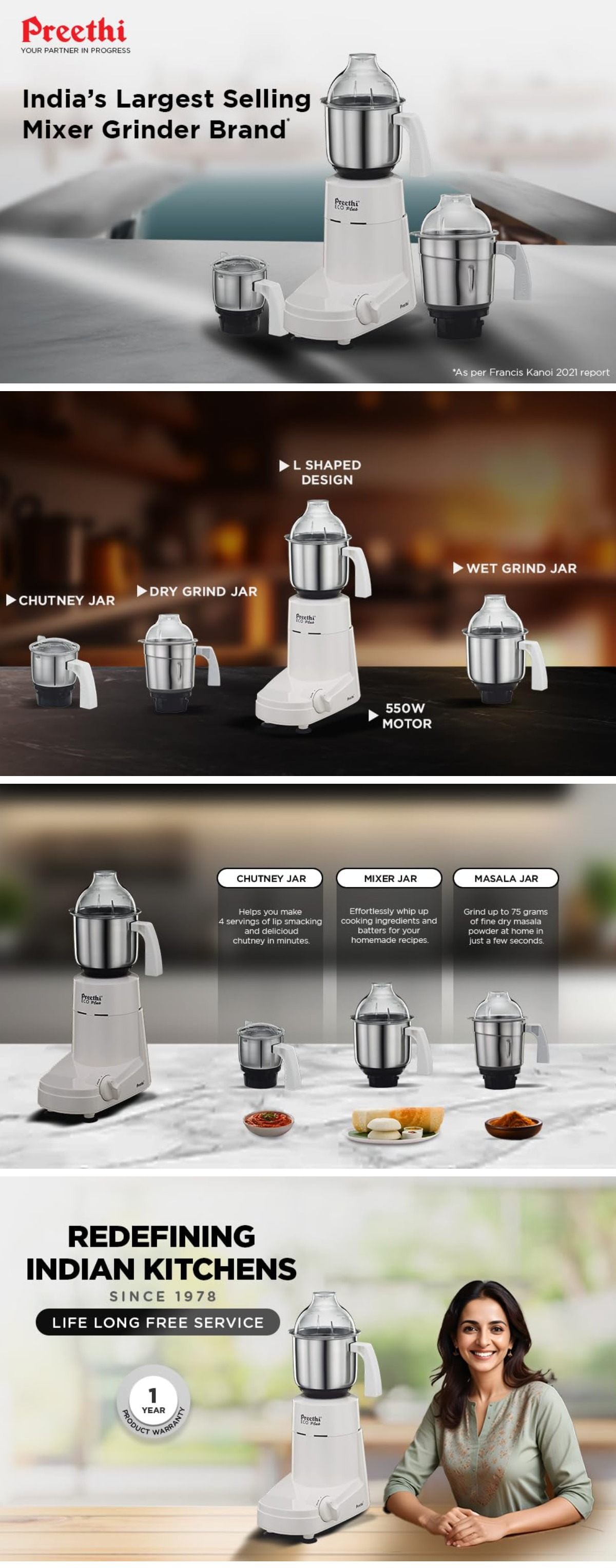 Kitchen Appliances Mixer Juicer Grinder Preethi Eco Plus Mixer Grinder MG 138 110V 550 Watt