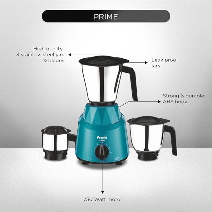 Preethi Prime Mixer Grinder Jars 750 Watt I Green MG-286