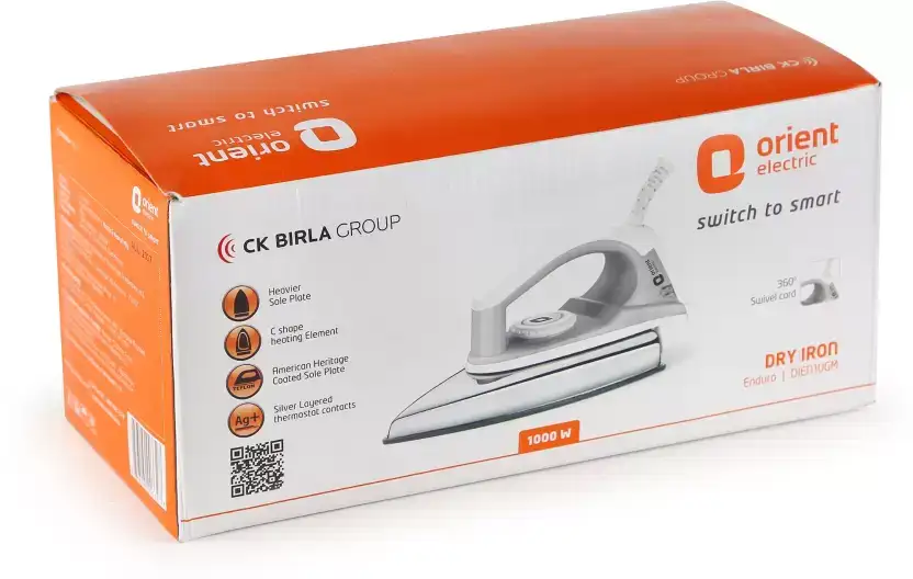 Small Appliances Irons Orient Electric Enduro DIEN10GM 1000W Dry Iron Iron Box White