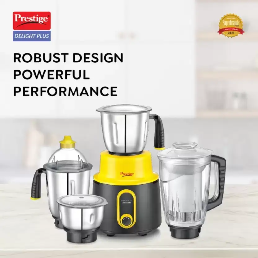 Prestige Delight Plus Mixer Grinder 750 W Mixer Grinder Jars Black  and Yellow
