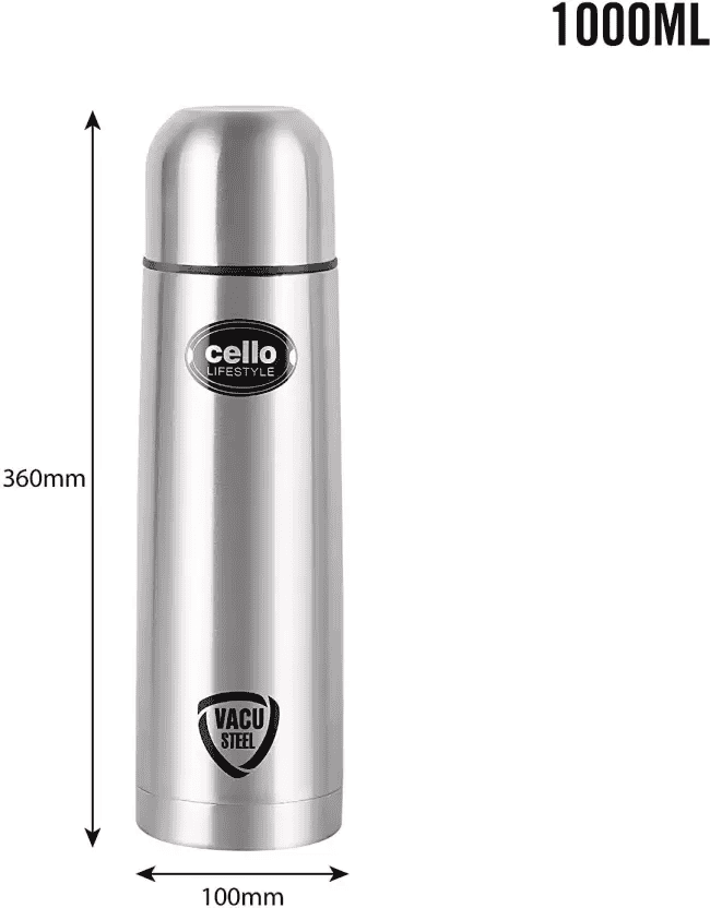 cello Lifestyle Flask 1000 ml Thermal Jacket Stainless Silver