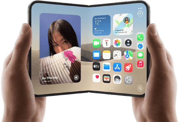 iPhone Duo foldable phone being held by two hands