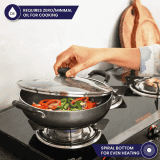 MR Kadai Tawa Frypan With Glass Lid Induction Base | Non stick 3 layer coating | IKTF GL 22