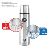 Cello Easy Style Double Walled Flask with Thermal Jacket | Hot and Cold | 750ml | Stainless Steel | Silver