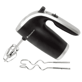 Wonderchef Onyx Electric Hand Mixer | 300W | 5 Speed |  Stainless Steel Whisk Beaters and Dough Hooks | Black & Steel