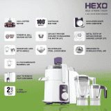 Havells Hexo Juicer Mixer Grinder | 1000 W |  2 Jars | White & Purple