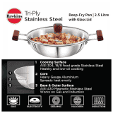 Hawkins Deep Fry Pan | 2.5 Litre | Triply Stainless Steel Kadai | Flat Bottom Induction Kadhai | Silver |  SSD25G