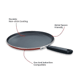 Prestige Omega Deluxe Aluminium Induction Base Non Stick Omni Tawa | 28 cm | Red