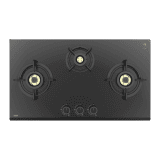Kaff Built in Glass Automatic Hob |  3 Burners |  Full Brass Burners | Black | ASF 783