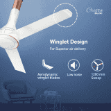 Havells Crista BLDC Motor Ceiling Fan | 1200 mm | Premium Finish with RF Remote | Low Noise 55dB | Pearl White Light Copper