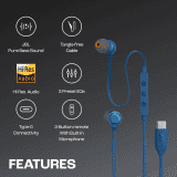 JBL Tune 310C Wired Hi Res In Ear Earphones | 3 Button EQ | Blue | JBLT310CBLU