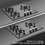 Kaff CRH 603 Built In Hob Dual Flame Auto Electric Ignition Glass Top | 3 Burner | Black