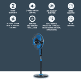 Usha Maxx Air Pedestal Fan | 400MM | with Remote | Blue Black