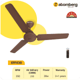 Atomberg Efficio Ceiling Fan | 1200 mm | 5 Star | BLDC Ceiling Fan with Remote Control | 3 Blade | Brown