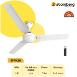 Atomberg Efficio Ceiling Fan | 1200 mm | 5 Star | BLDC Ceiling Fan with Remote Control | 3 Blade | White