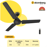 Atomberg Efficio Ceiling Fan | 1200 mm | 5 Star | BLDC Ceiling Fan with Remote Control | 3 Blade | Midnight Black