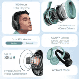 boAt Rockerz 551 ANC Wireless Headphone | Hybrid ANC | 100 HRS Playback | 40mm Drivers  | Sage Green