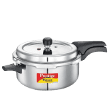 Prestige Deluxe Alpha Svachh Stainless Steel Deep Pan Pressure Cooker | 5 L | Unique Deep Lid which Controls Spillage | Silver | 20255
