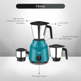 Preethi Prime Mixer Grinder | 3 Jars | 750 Watt I Green | MG-286
