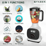 Faber Candy Mixer Grinder | 1000 W | 4 Jar | FMG Candy 1000 3J+1PC BW