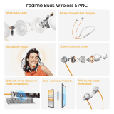 realme Buds Wireless 5 ANC Neckband | 50dB ANC | 13.6mm | Dawn Silver