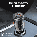 Promate Compact Car Adapter | Transdrive 65W | USB Type-C Power Delivery Port | USB-A Port | Black