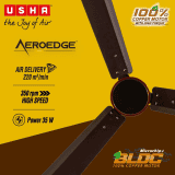 USHA AeroEdge BLDC Ceiling Fan | 1200mm | with RF Remote | smoke brown