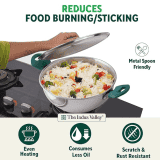 Indus Valley Stainless Steel Capsule Bottom Kadai with Green Bekelite and Handle | 26 cm | Silver