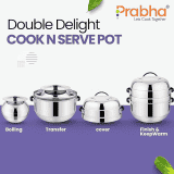 Prabha Double Delight Cook N Serve  Thermal Rice Cooker | Stainless Steel | Choodarapetty with Pot | 1.5 kg