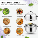 Prabha Double Delight Cook N Serve  Thermal Rice Cooker | Stainless Steel | Choodarapetty with Pot | 1.5 kg