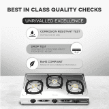 Preethi Glory Plus | Stainless Steel Gas Stove | 3 Burner