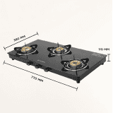 Faber Spark 3BB BK Gas Stove | 3 Burners | Brass Burners | Black