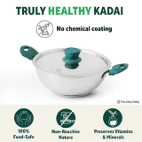 The Indus Valley Stainless Steel Capsule Bottom Kadai with Green Bekelite Handle | 22 cm