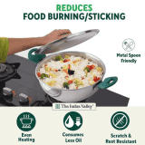 The Indus Valley Stainless Steel Capsule Bottom Kadai with Green Bekelite Handle | 22 cm