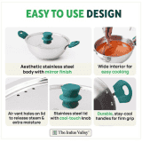 The Indus Valley Stainless Steel Capsule Bottom Kadai with Green Bekelite Handle | 22 cm