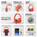 realme TechLife Studio H1 Over Ear Wireless Headphone | 40mm | Red