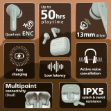 Philips Truly Wireless Earbuds with ANC | 13mm Neodymium Drivers | Ultra Low Latency | Frosty Green | TAT1050GN/94