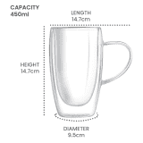 Treo by Milton Double Wall Glass Beer Mug with Handle | 1 Piece | 450 ml | Transparent