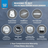 Voltas Beko Mixer Grinder | 3 Jars | 500 W | White | G5003HP-WH