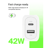 Belkin 42W Two Ports Wall Charger | USB C + A Charger | White | WCB009ZBWH