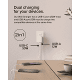 Belkin 42W Two Ports Wall Charger | USB C + A Charger | White | WCB009ZBWH