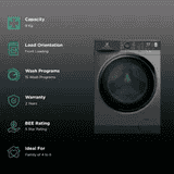 Electrolux Inverter Fully Automatic Front Load Washing Machine | 9 kg | 5 Star | Onyx Dark Silver | EWF9024R5SB
