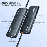 Salpido 6-in-1 Type-C USB Hub Adapter | USB 3.0×3 | 4K HDMI Output | 100W Power Delivery