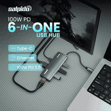 Salpido 6-in-1 Type-C USB Hub Adapter | USB 3.0×3 | 4K HDMI Output | 100W Power Delivery