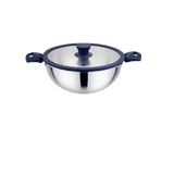 Prabha Tri-Ply Omega Deep Kadhai | Glass Lid | 28 Cm