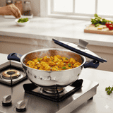 Prabha Tri-Ply Omega Deep Kadhai | Glass Lid | 28 Cm