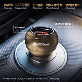 Lapcare CARGE 145W PD Super Fast Car Charger | 100W USB-A | 45W Type C | Golden | LCC-215