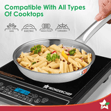 Wonderchef Venice Triply Stainless Steel 4 Pc Cookware Set | Fry Pan 22cm | Kadhai with Lid 24cm | Saucepan 16cm | Non-Toxic | Uniform Heating | Heavy-Duty Handle | Easy Cleaning