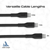 Promate 3Pcs High Tensile Strength USB-C to Lightning Cable Kit | 27W | Black